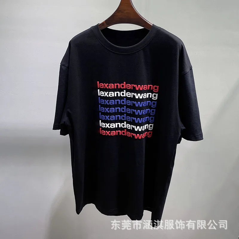 

Wang2021 Color Letter Printing Loose Short-sleeved Round Neck Mid-length High-quality T-shirt for Men Women