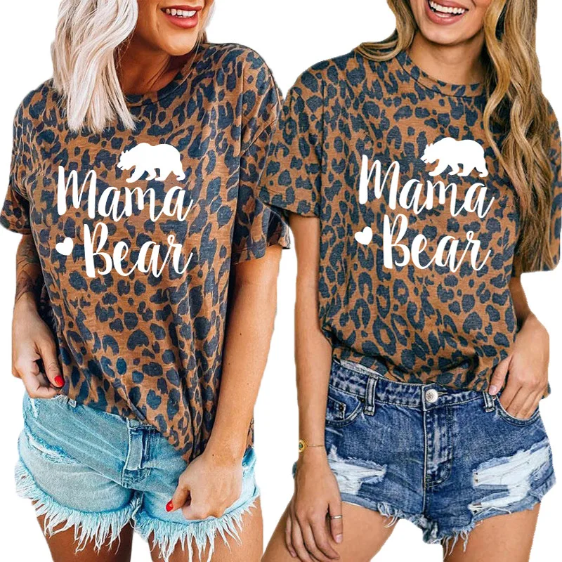 

Mama Bear Shirt Aesthetic Vintage Women 90s Leopard Print Tops Casual Floral Tee Woman Clothes 2020 Summer
