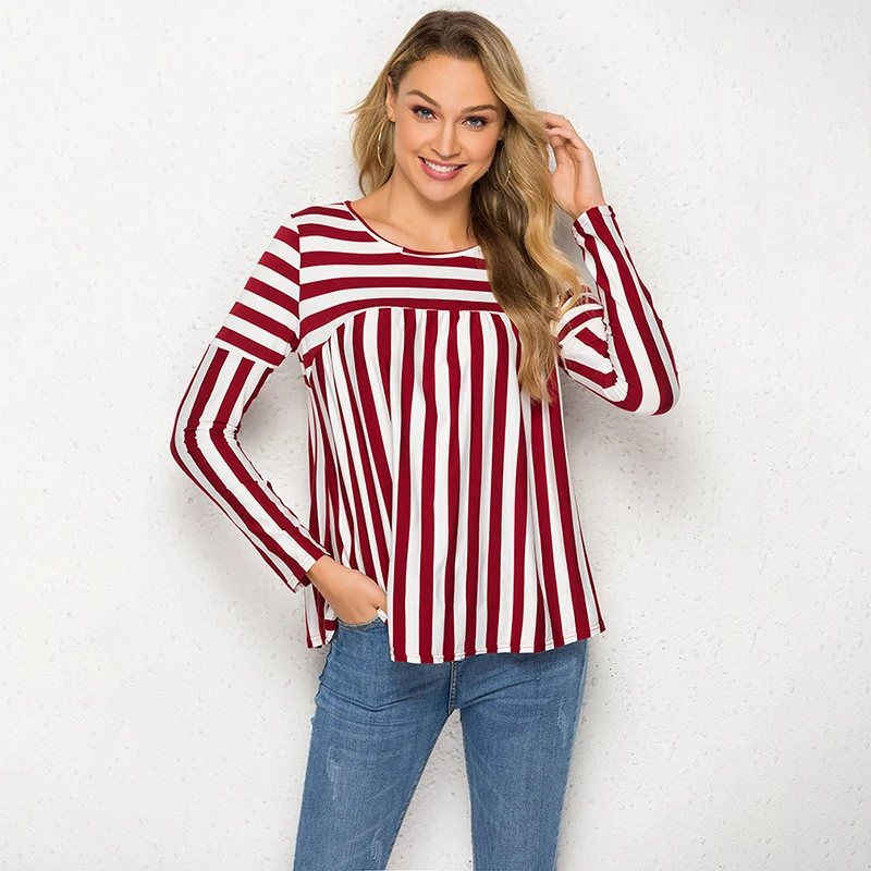 

Футболки 2020 весна женская футболка в полоску с принтом Свободные Базовая Повседневная футболка с длинными рукавами и круглым вырезом, футб...