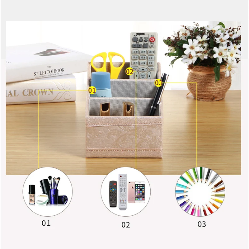 PU Leather Rotating Storage Box Hot Selling Desktop Large Capacity Creative Remote Control Cosmetic Shelf Organizer | Дом и сад