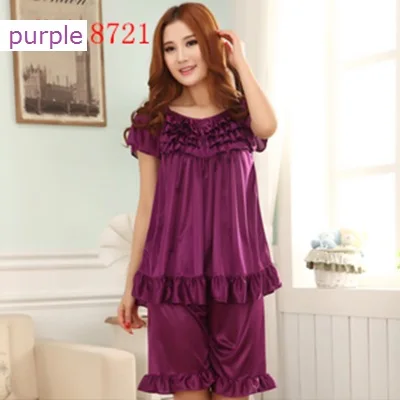 8721-purple Новинка, женские летние пижамы и шорты, костюм большого размера, можно носить 100 кг, три вида воротников разных стилей S68 - Цвет: 8721-purple