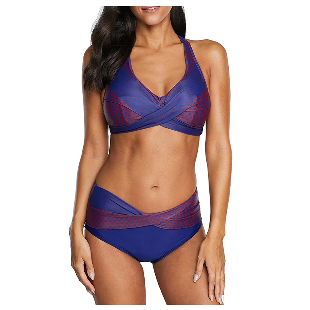 Женский раздельный купальник в горошек с v образным вырезом пуш ап сексуальный