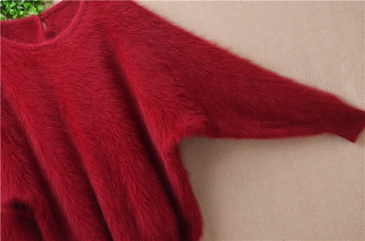 Пуловер женский из шерсти норки и кашемира с длинными рукавами летучая мышь |