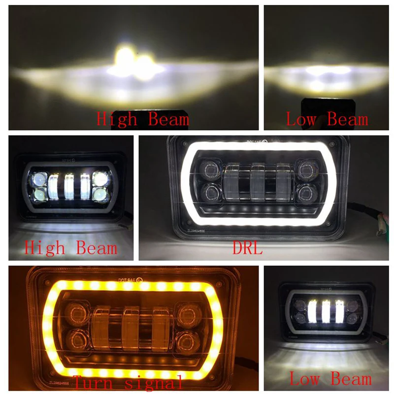 4X6 Led Square Headlight White Halo DRL Amber Turn signal Sealed high/low Beam replacement For Ford Chevrolet Trucks offrord | Автомобили