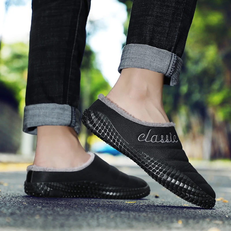 Зимняя мужская обувь уличные Нескользящие мужские тапочки теплые плюшевые