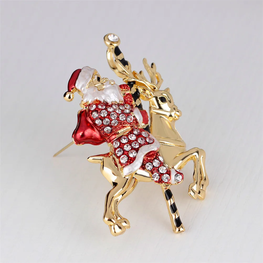 

5pcs Christmas Santa Claus And Sika Deer Color And Rhinestones Brooch Badges Pin Jewelry Accessories