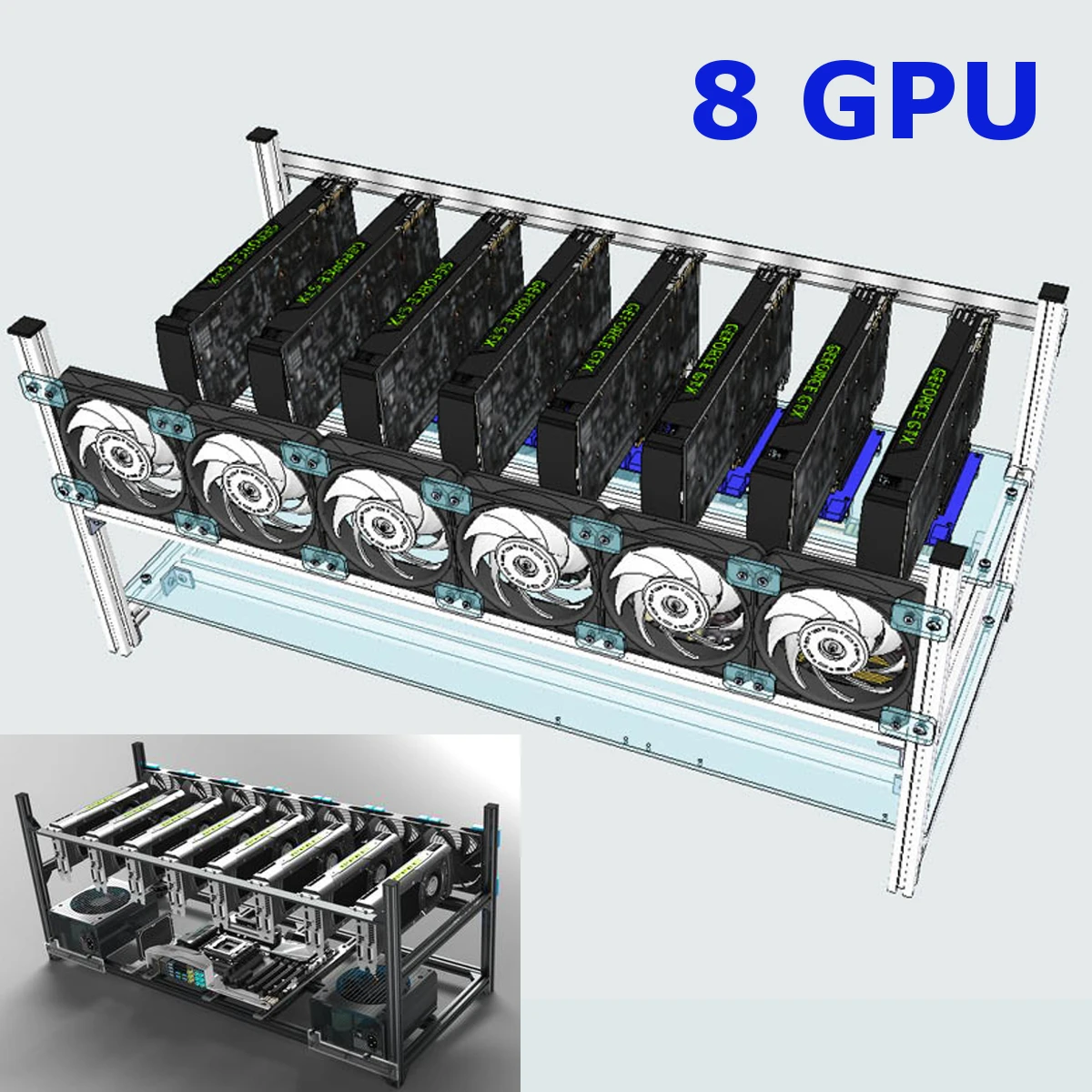 8 GPU установка для майнинга алюминиевый Штабелируемый чехол на открытом воздухе