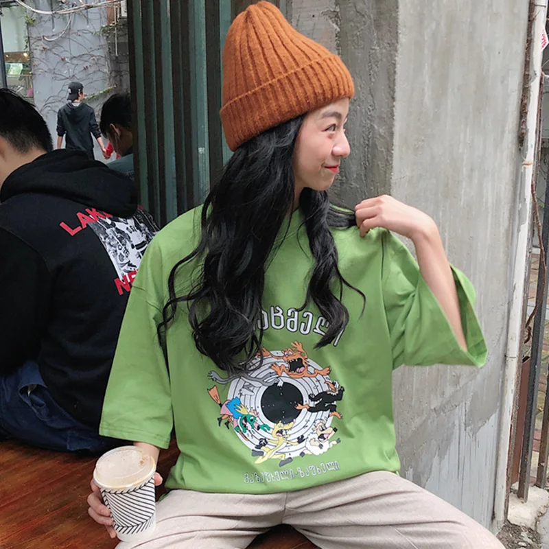 Футболки Женская Длинная свободная одежда с рукавом до локтя для пар футболка