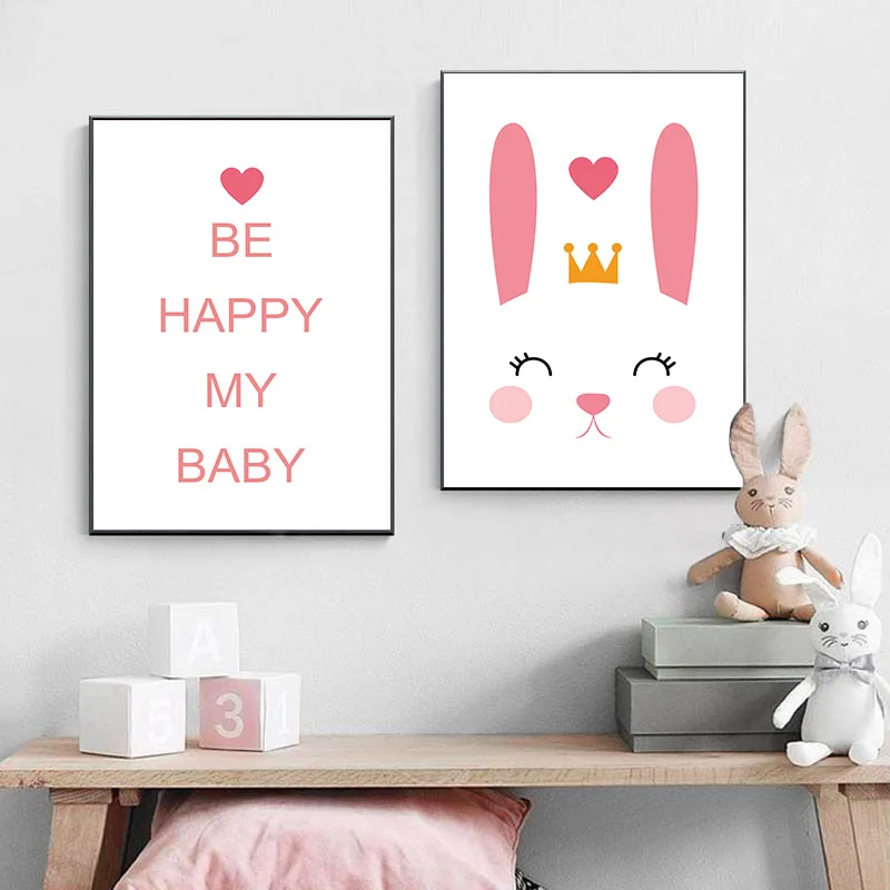 

Baby Nursery Wall Art Canvas Painting Cartoon Bunny Poster Print Minimalist Nordic Kids Decoration Picture Child Bedroom Decor
