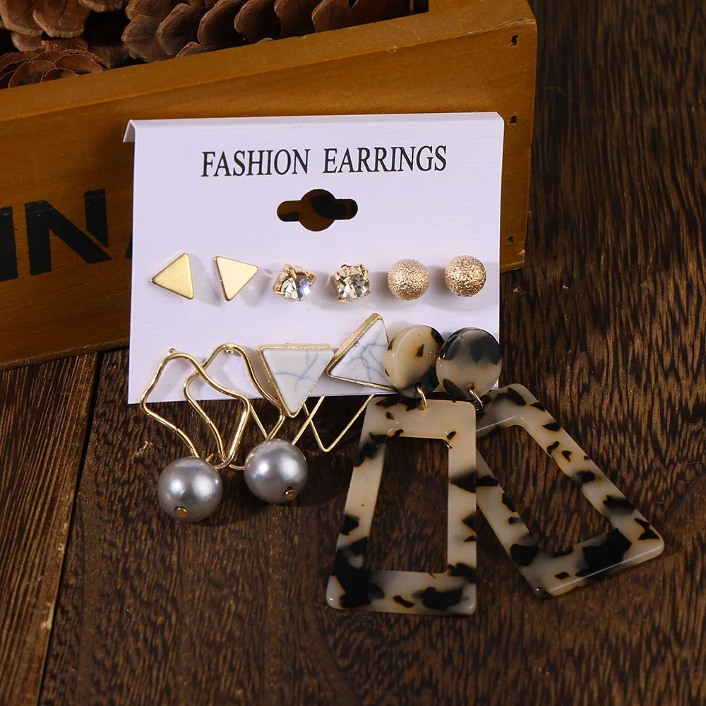 

EN Women's Fashion Earrings Set Pearl Dangle Earring Bohemian Jewelry 2020 Geometric Crystal Round Drop Earrings Wholesale Gift