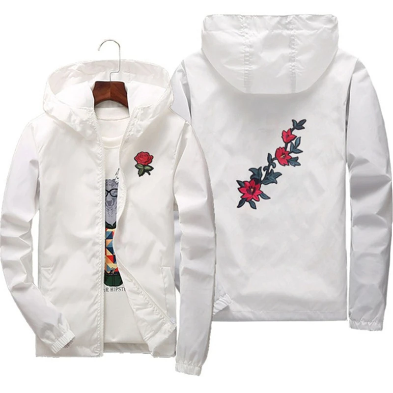 

Rose Embroidery Thin Jackets Men Women Streetwear Polyester Jacket Coat Hip Hop Casual Autumn Windproof Plus Size 7XL Child size