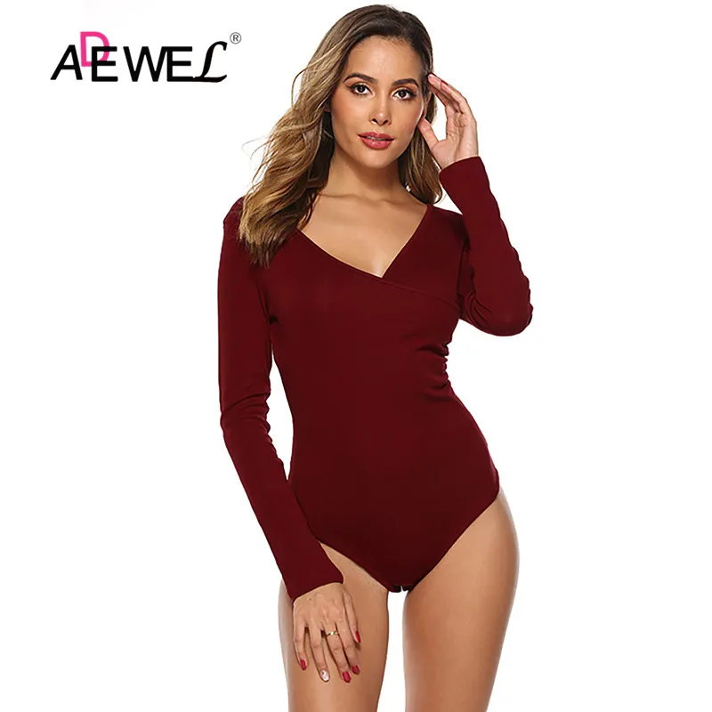 Женский облегающий боди ADEWEL красный черный белый клубный комбинезон с v-образным