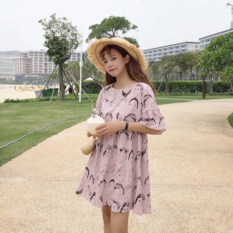 Осенне-летние платья для беременных кормящих матерей с высокой талией модное