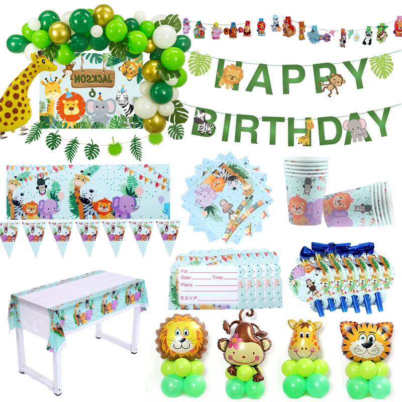 Мультфильм для вечеринки в стиле сафари животных одноразовая посуда наборы