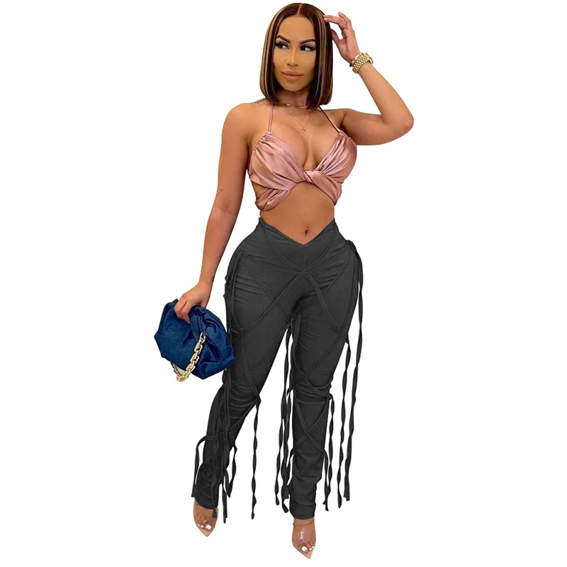 

Drawsting Tassels Design Denim Pants Chic Jeans