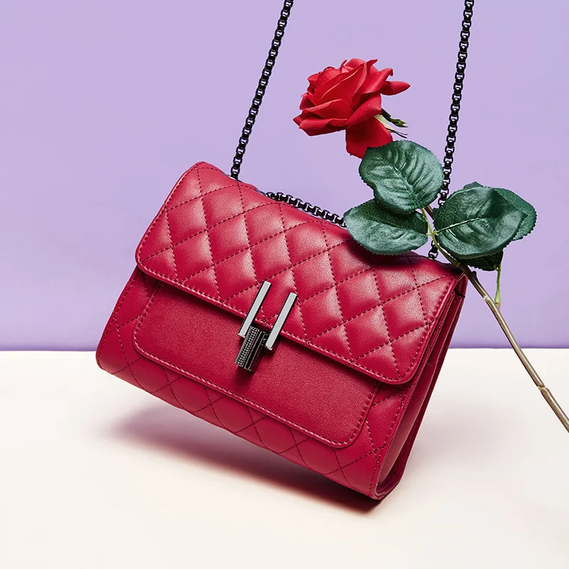 

CASMOR Women Leather Shoulder Bag Women's Shoulder Bag Rhombus Chain Cowhide Ladies Bags Luxury Handbags Women Bags Designer