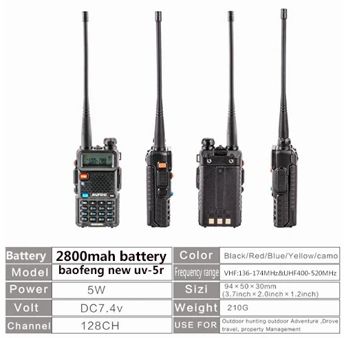 2 шт. профессиональная двусторонняя рация ht baofeng uv 5r 2800 мАч Любительская дальнего
