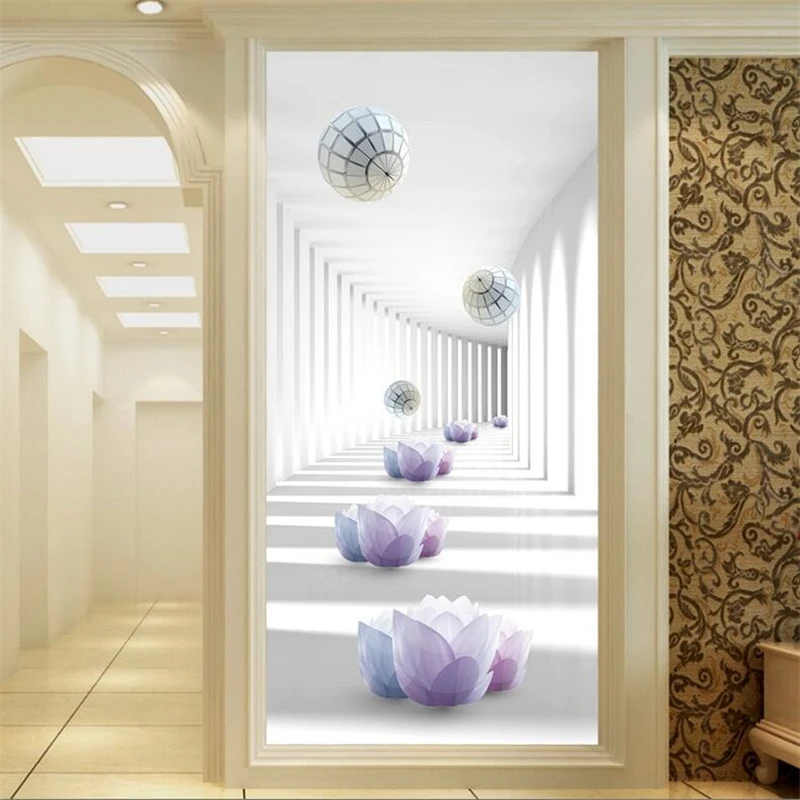 

Drop Shipping Custom Wallpaper 3D Space Abstract Lotus Entrance Aisle Background Wall Hotel Wallpaper 3d Papel De Parede