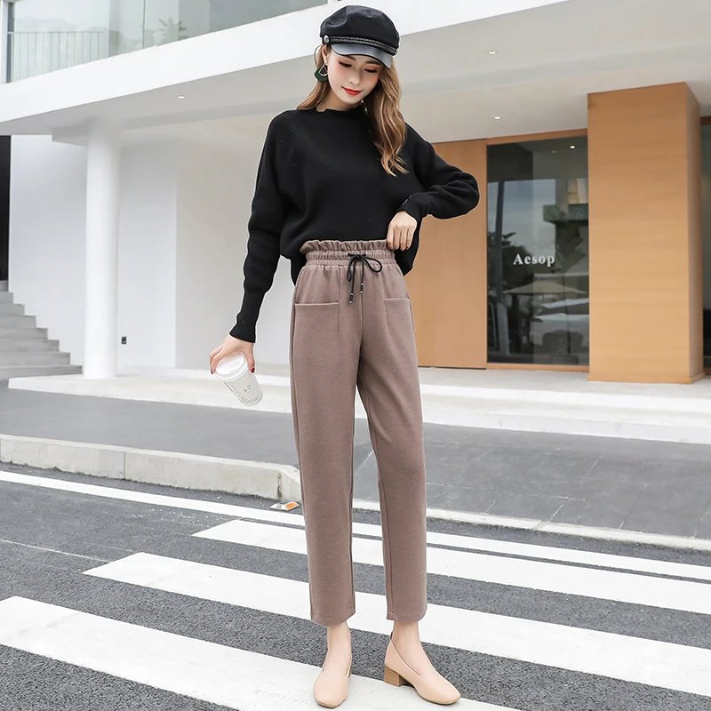 Женские шерстяные брюки новые модные женские толстые теплые шаровары с высокой