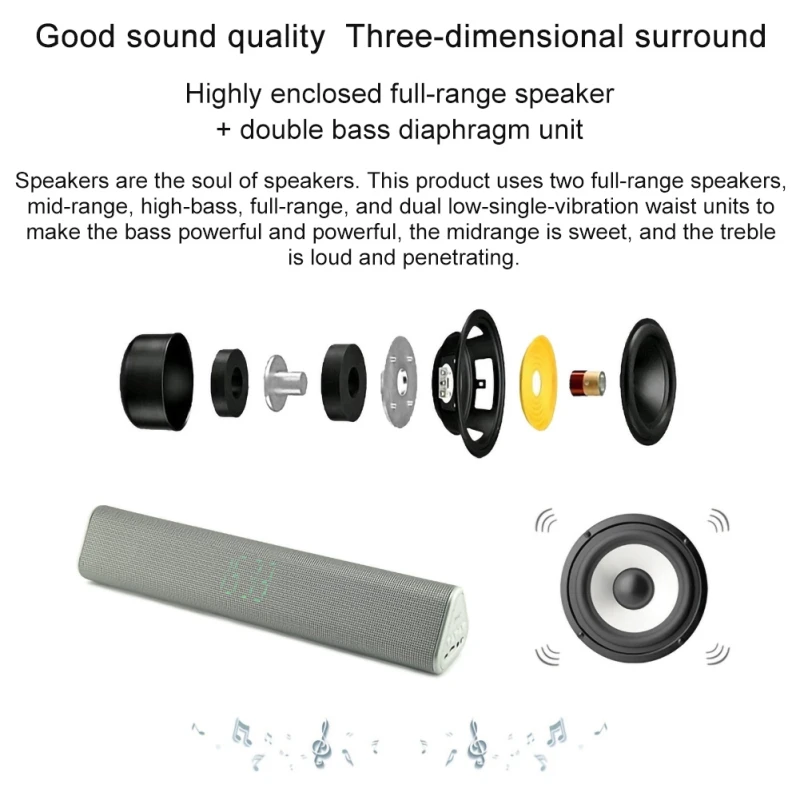 

2021 Bluetooth Portable Speaker Intelligent Control Stereo Digital Clock TF Card Full Frequency App Link Durable Expandable FM