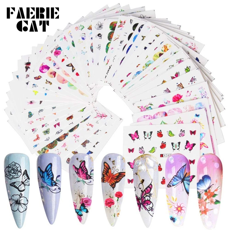 48Pcs 3D Butterflies Series Flowers Bush Nail Art Design Water Transfer Sliders Decals for Sticker DIY Tips Decoration Tool | Красота и