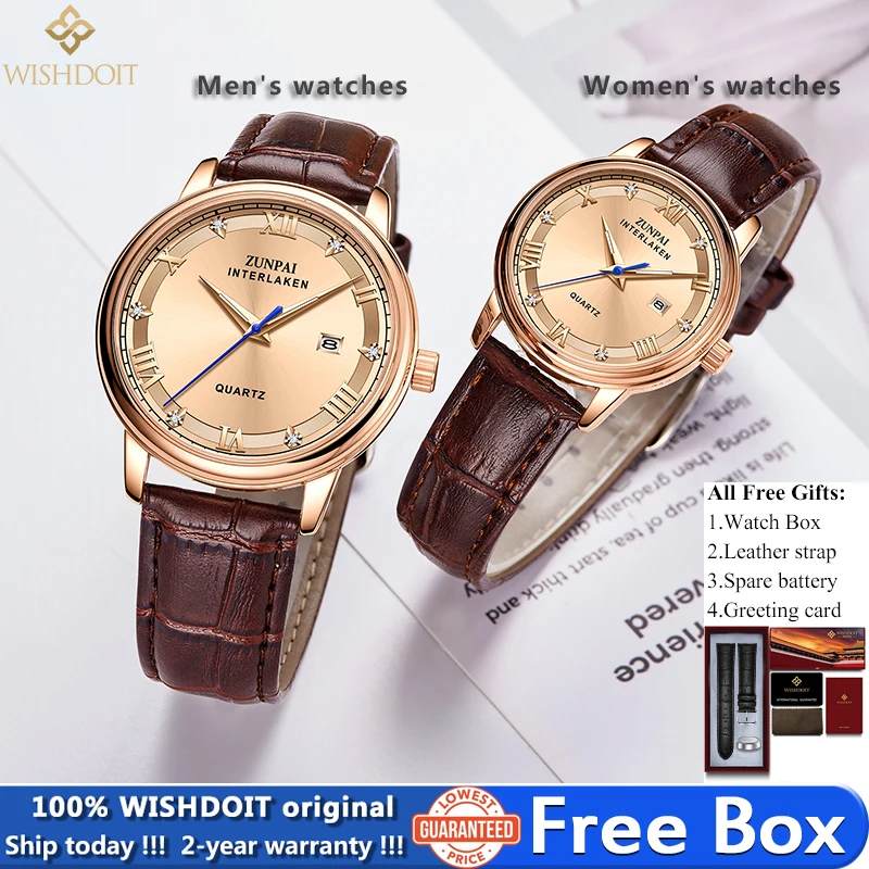 Часы WISHDOIT Мужские Наручные с хронографом водонепроницаемые кожаным ремешком |