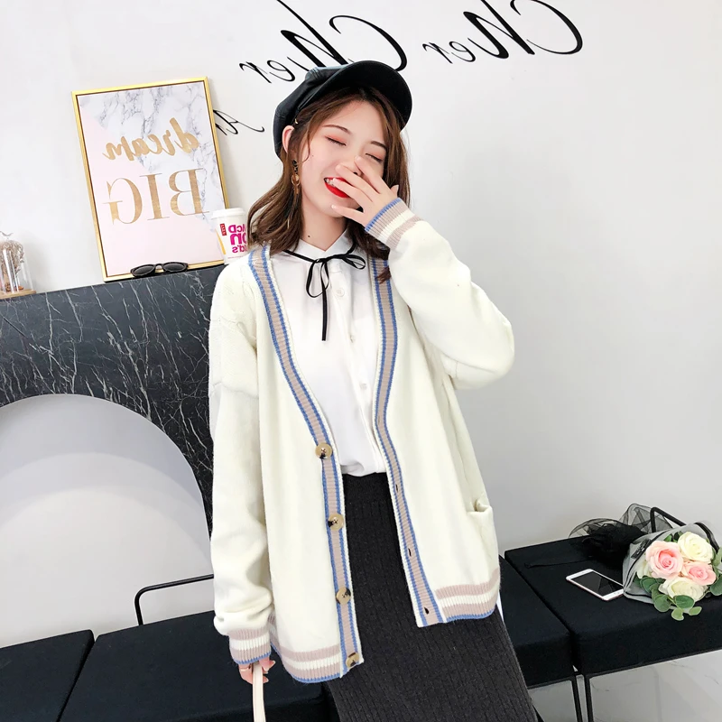 Женский свитер кардиган 2019 осень и зима новые студенческие свободные снаружи