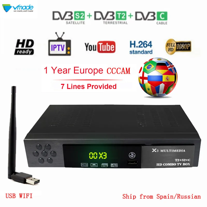 Full HD 1080P цифровой наземный спутниковый ресивер DVB-T2 DVB S2 DVB C комбо ТВ тюнер Поддержка Dolby AC3 с USB wifi cccam