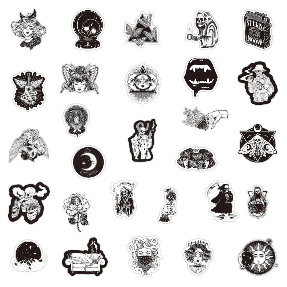 103050pcs black and white witch moon gothic graffiti stickers decals car luggage phone laptop motorcycle cool sticker kids toy free global shipping