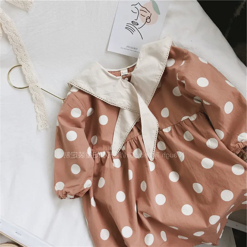 Mihkalev Cute baby girl dress spring 2021 Polka dot Kids clothes girls long sleeve for children cotton clothing 2T | Детская одежда и
