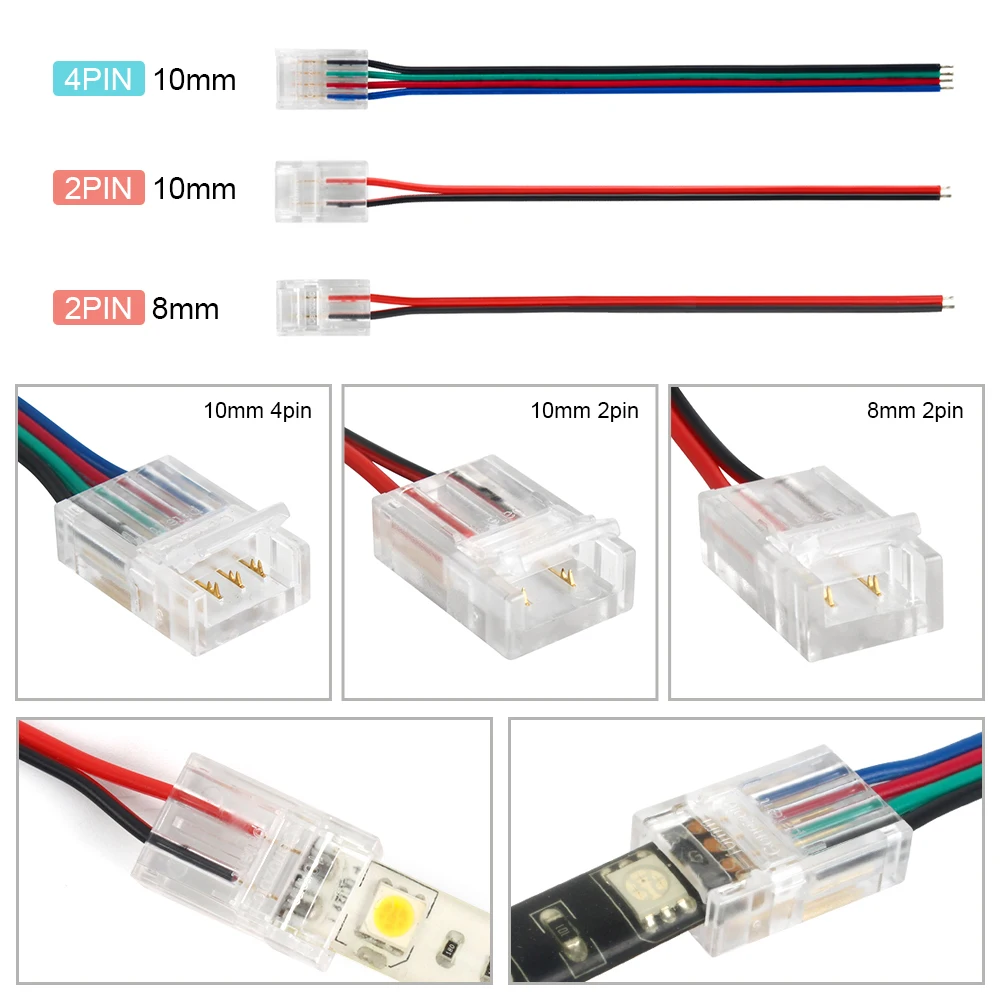 

5/10Pcs 8mm 10mm 4Pin 2 Pin LED Strips Lights Connector Single End Solderless Cover For SMD 5050 3528 IP65 LED Strip Connector