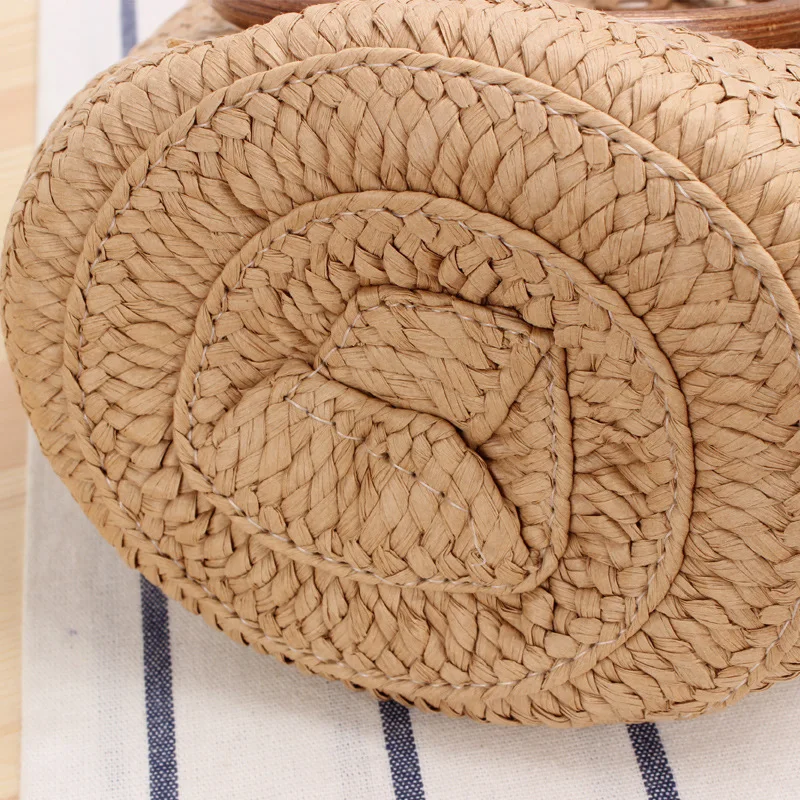 Сумка-цилиндр с деревянной ручкой многофункциональная плетеная летняя