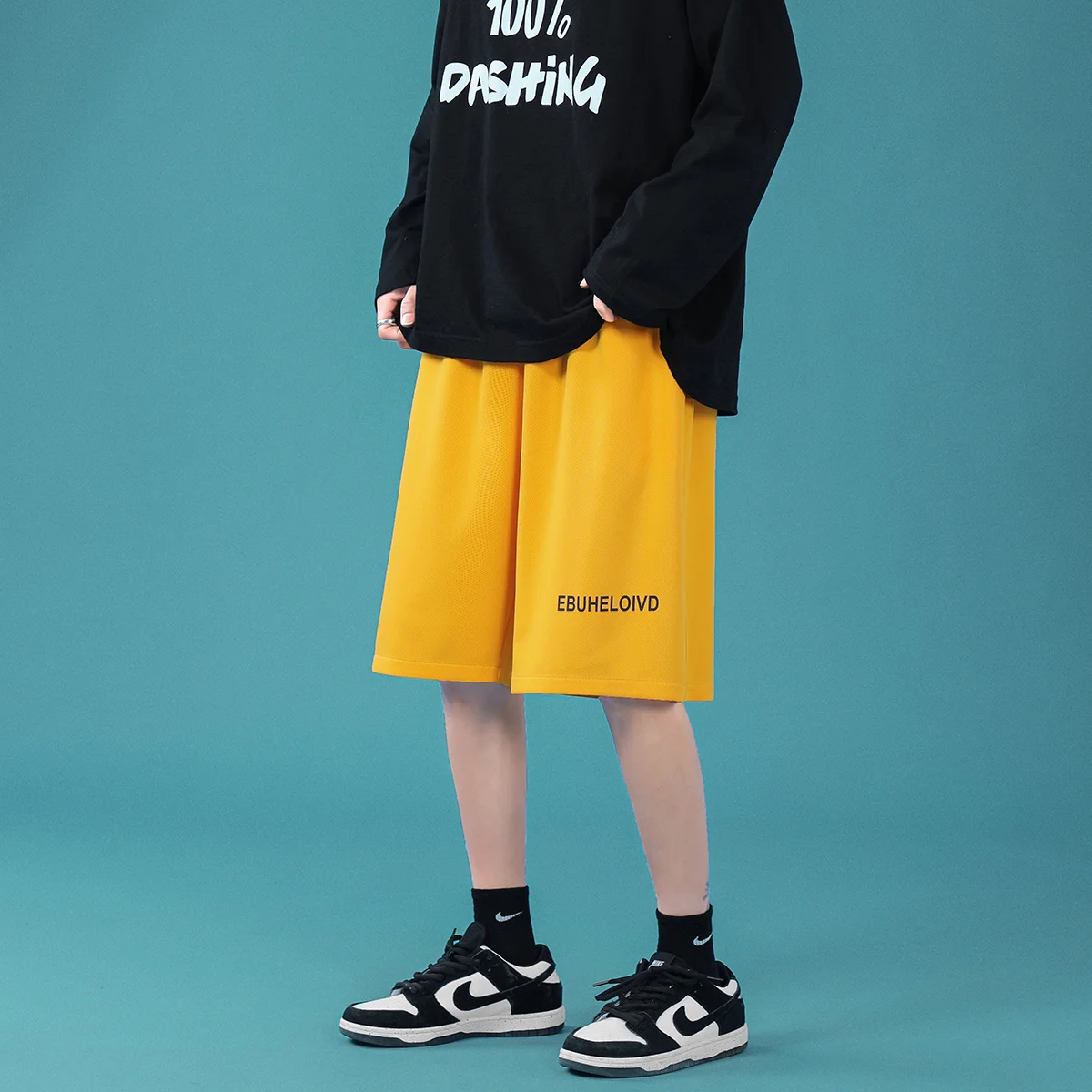 

Шорты мужские прямые однотонные, повседневные короткие штаны с эластичным поясом, в стиле хип-хоп, лето 2021