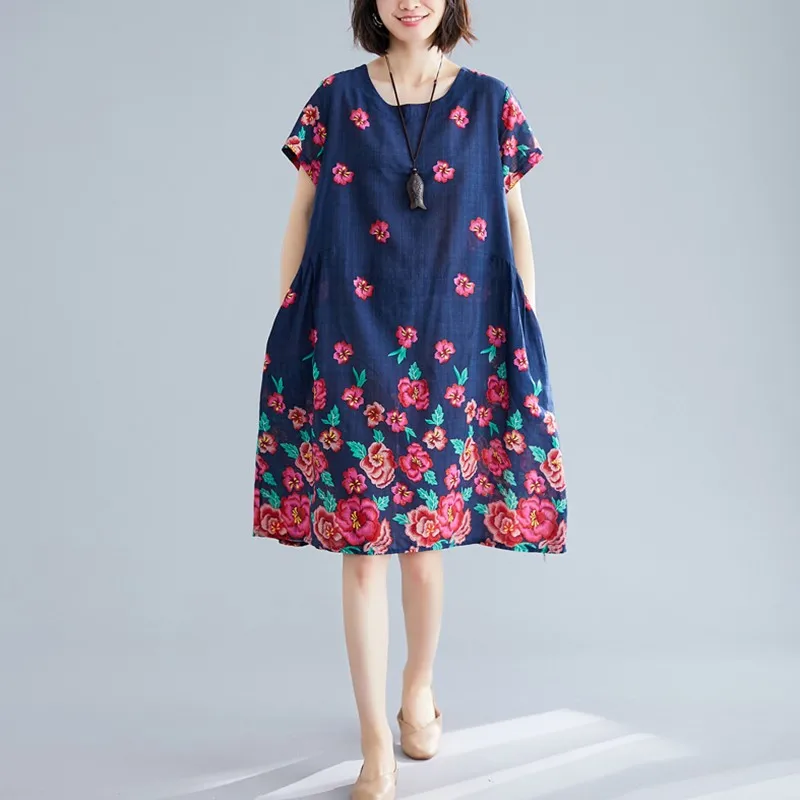 

Женское свободное платье с цветочным принтом, повседневное ТРАПЕЦИЕВИДНОЕ ПЛАТЬЕ до колена, с круглым вырезом, винтажный стиль, модель B452 н...