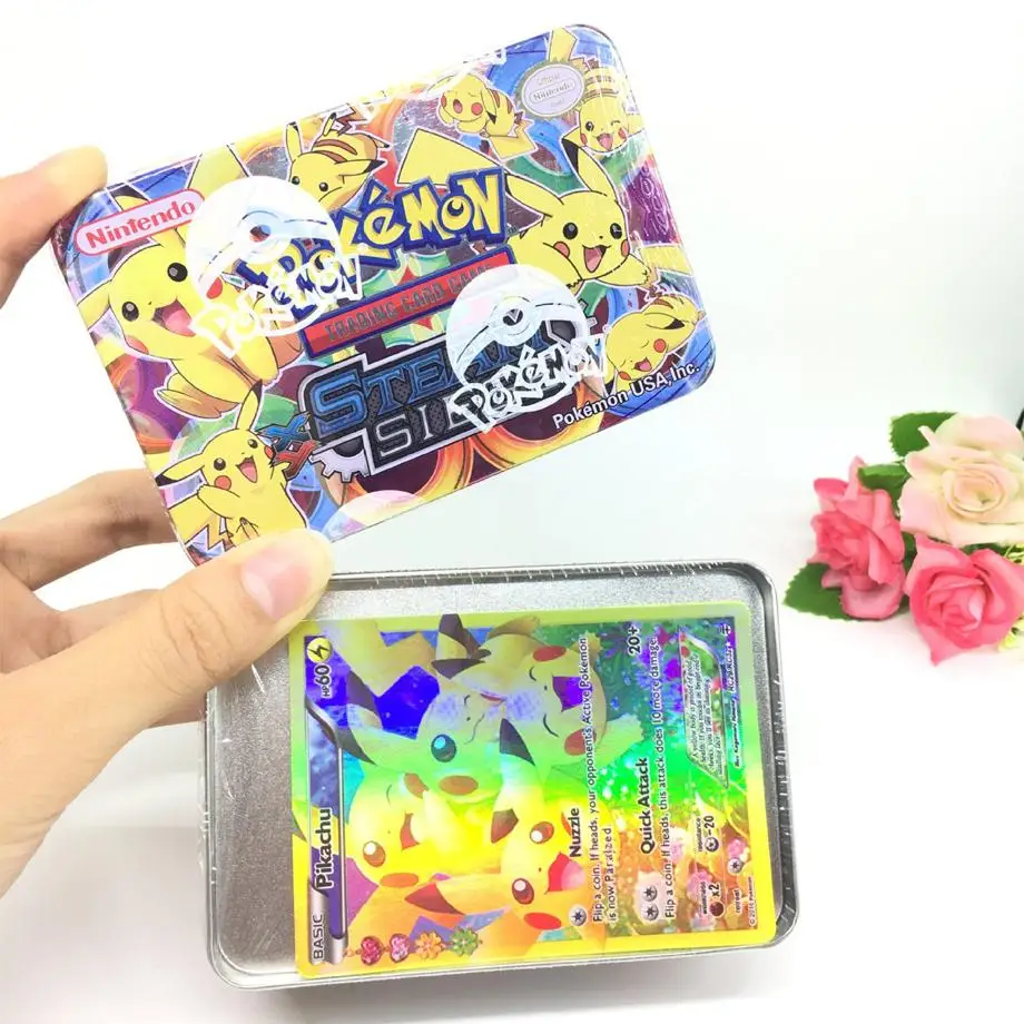 Anime 42 unids/set tarjetas Pokemon de Metal de hierro caja de TAKARA TOMY juguetes juego de batalla Pokemon Gengar Pokemon de dibujos animados ni&ntilde;os regalos de navidad-3