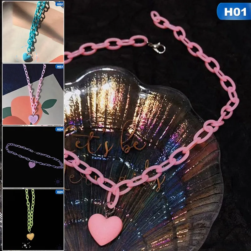 Акриловое ожерелье в стиле хип-хоп Харадзюку с подвеской виде сердца Чокеры
