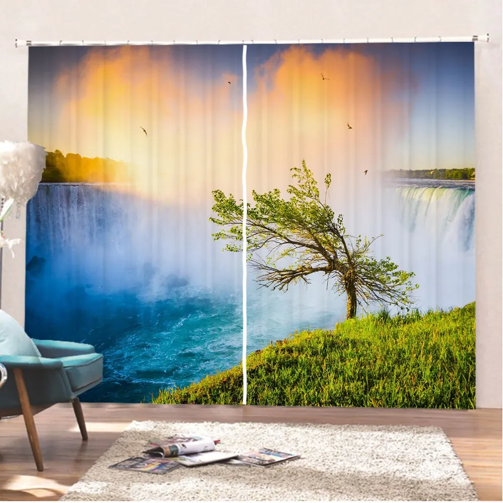 

Forest Waterfall Print Blackout Curtains For Bedroom Window Curtains For Living Room 2 Panel Modern Decor Curtain Window Drapes