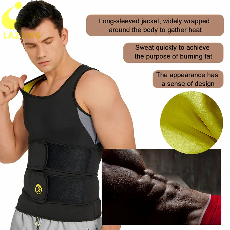 LAZAWG Mens Gym BodyShaper Sauna Waist Trainer Corset Belly Sweat Belt Slimming Shirt Vest Underwear Tops Shapewear Corset Belly