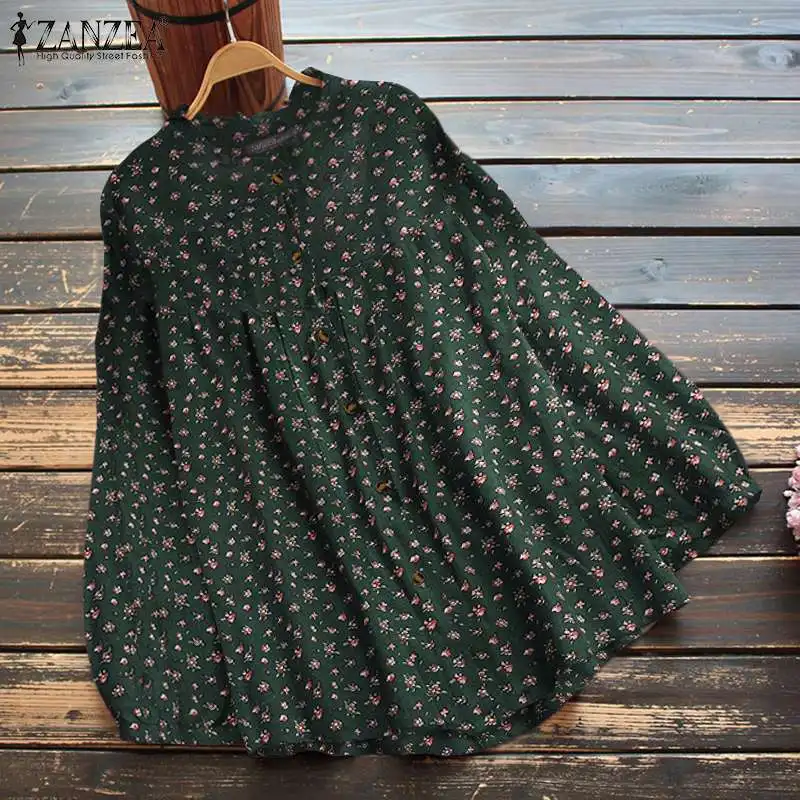 

Autumn Long Sleeve Floral Printed Blouse ZANZEA Fashion Women Vintage Buttons Tops Shirt Casual Loose Chemise Oversized Blusas