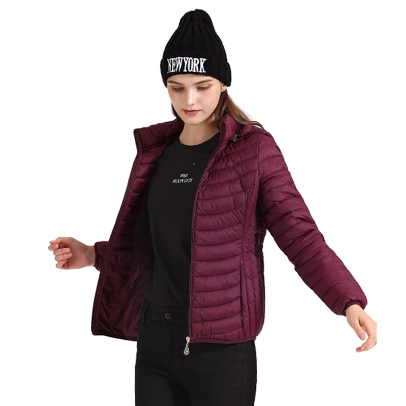 

SANTELON Winter Women Warm Sport Padded Jacket Coat Ultralight Outdoor Clothes Outwear Slim Short Parka Portable Store In A Bag