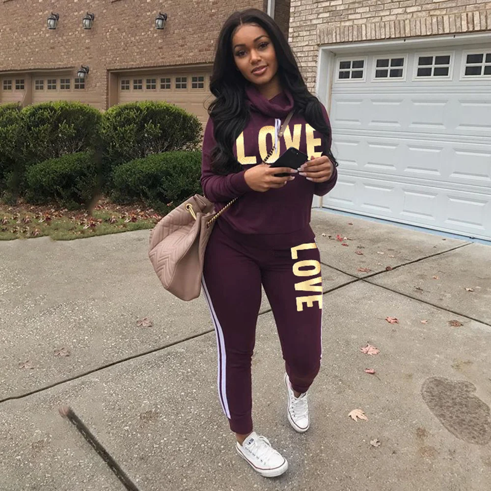 

Новинка 2021, женский брючный костюм, повседневный Модный деловой костюм в простом стиле, толстовка с длинными рукавами и буквенным принтом, к...