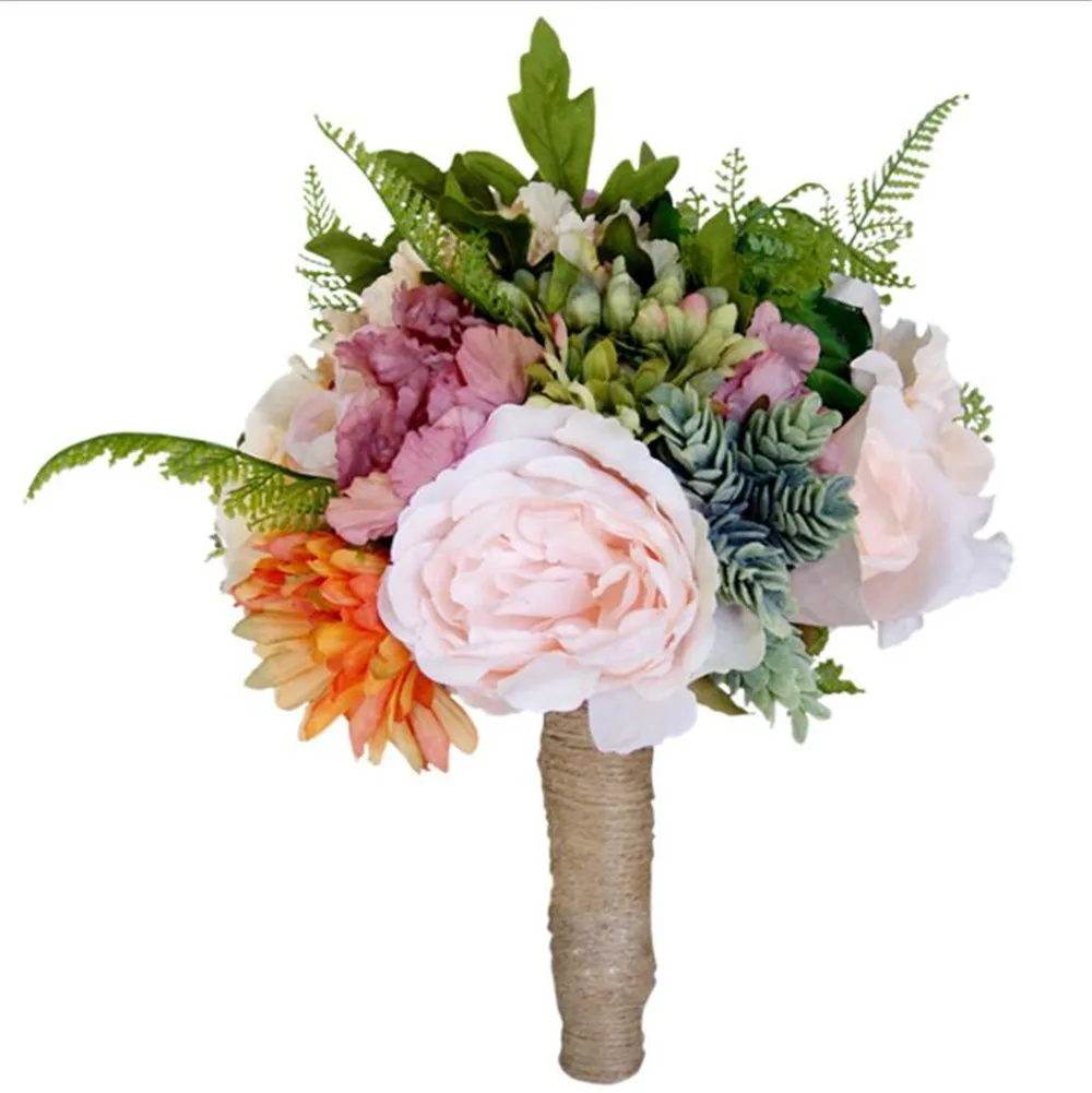 

Vintage Pink Purple Wedding Bouquet Silk Rose Peony Fake Artificial Flowers Rose Bridal Throwing Bouquet De Noiva
