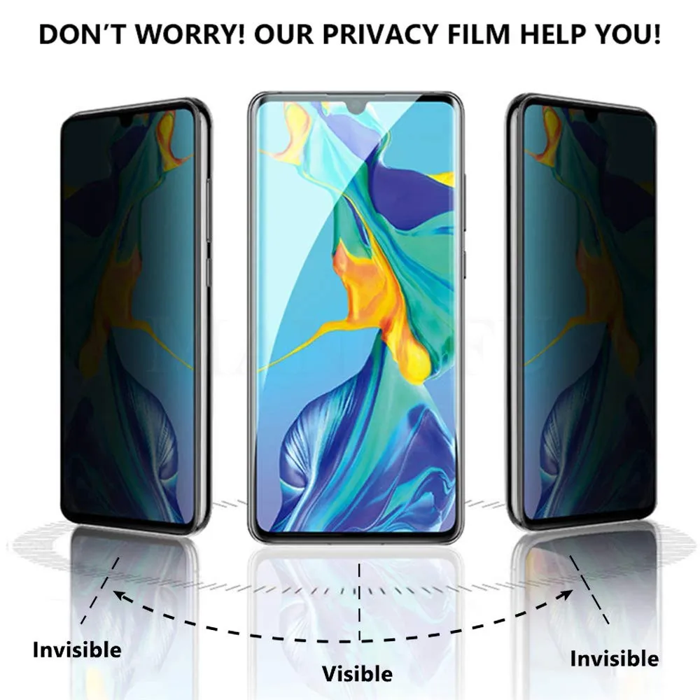3D полное изогнутое анти-шпионское закаленное стекло для Huawei P30 Mate 20 P40 Pro защита