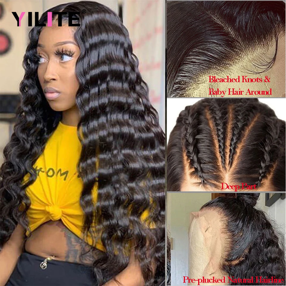 

Deep Wave Brazilian Human Hair Wigs Pre Plucked HD Transparent Lace Front Wigs 1B Black Natural 13x4 Lace Frontal Human Hair Wig