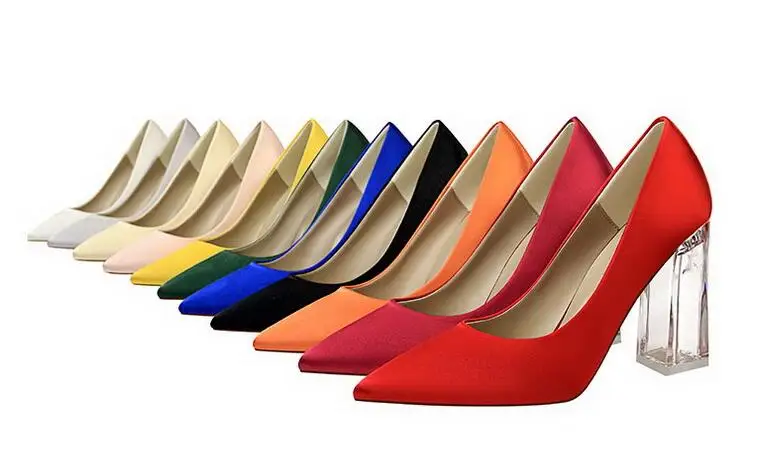 Женские туфли лодочки на высоком каблуке Tacones Mujer прозрачные красные шелковые
