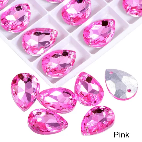 Pink 24 шт. 13x18 мм каплевидные стразы, стеклянные пришитые стразы, высокое качество, хрустальные стразы для шитья одежды B3671 - Цвет: Pink