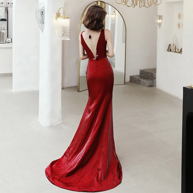 SSYFashion Новое красное вечернее платье русалки зимнее винтажное велюровое тонкое с