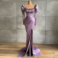 sevintage%c2%a0saudi arabic women satin mermaid prom dresses beading crystal long sleeves evening gown pleats formal party gown