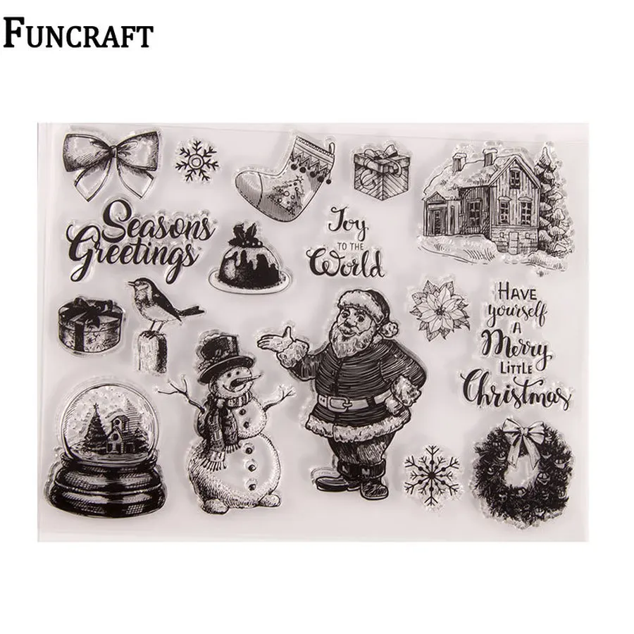 Рождественские прозрачные штампы в виде Санта Клауса снеговика с кристаллами