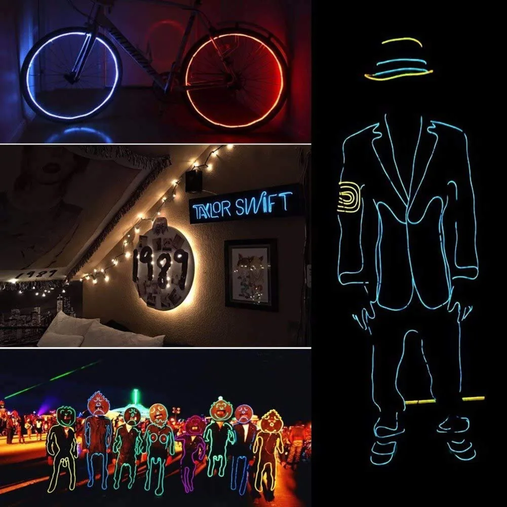 

3m3V EL Flexible Luminous Line Rope Tube Neon Light Glow Ultra-bright EL Cold Light DIY Costumes Clothing Christmas Light Decor